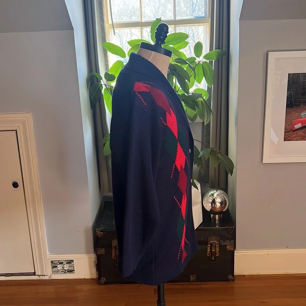 Pitlochry Wool Blend Cardigan Made in Scotland Navy Green Plaid Size Large - Picture 10 of 15